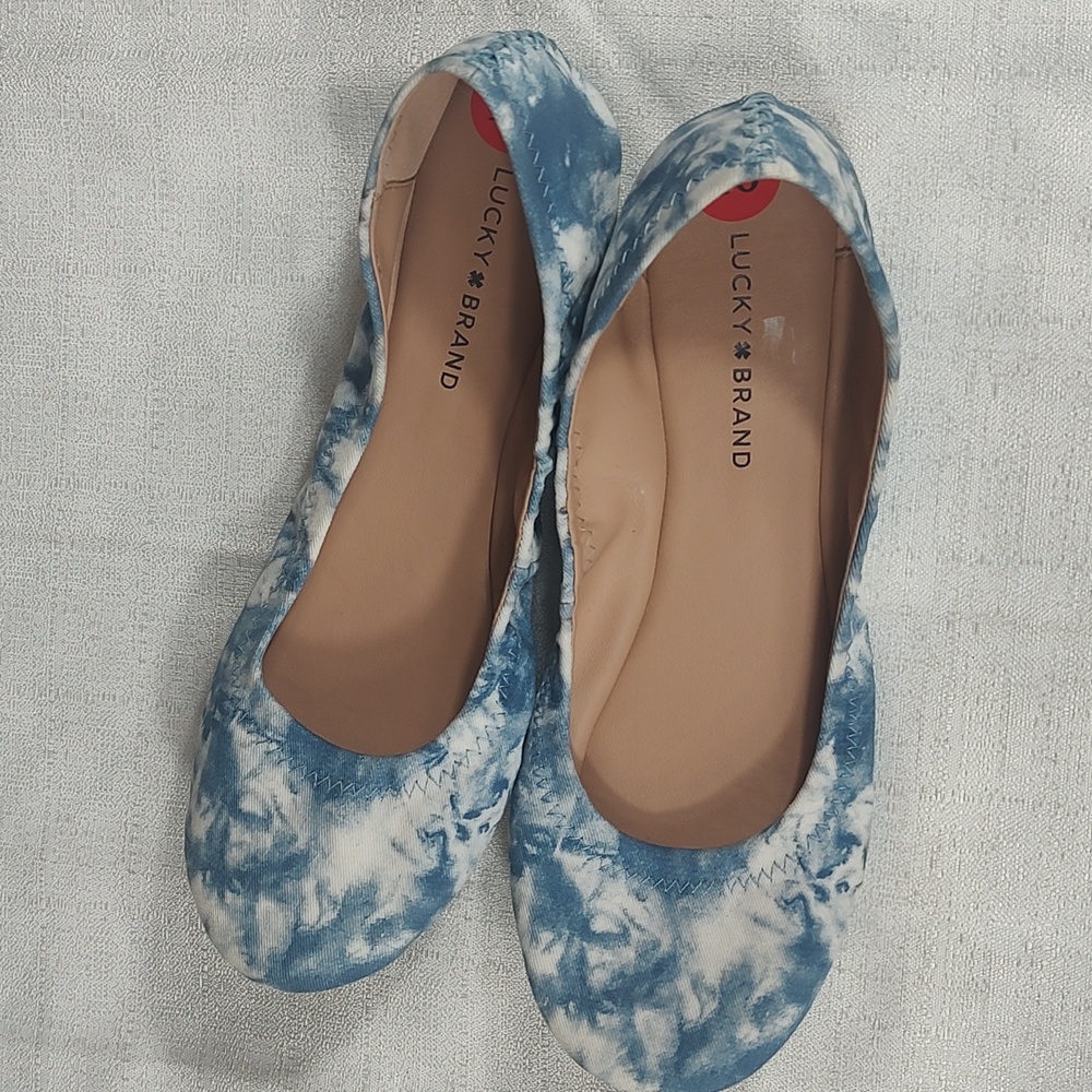 Lucky Brand White Blue Marble Slip On Ballet Slippers Flat Womens Size 10 - Picture 3 of 5